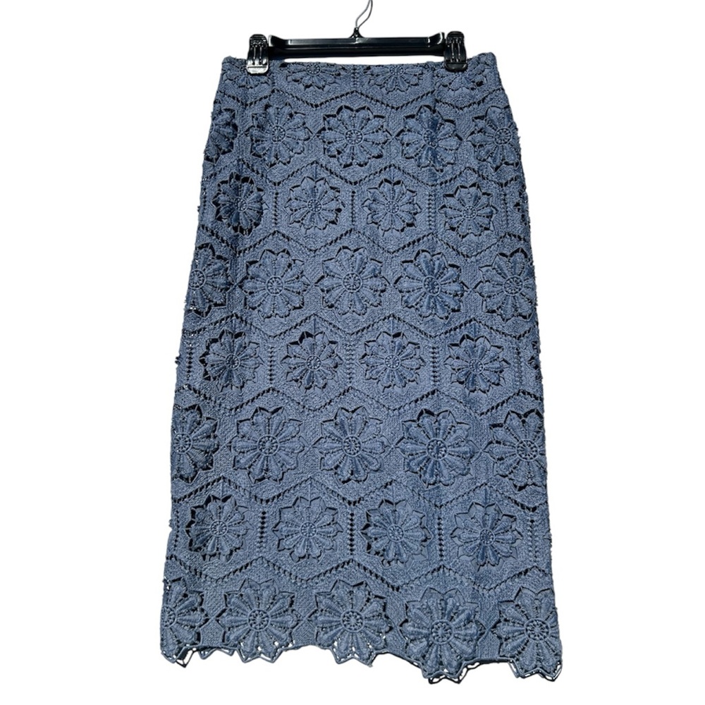 Elegant Blue Floral Lace Skirt